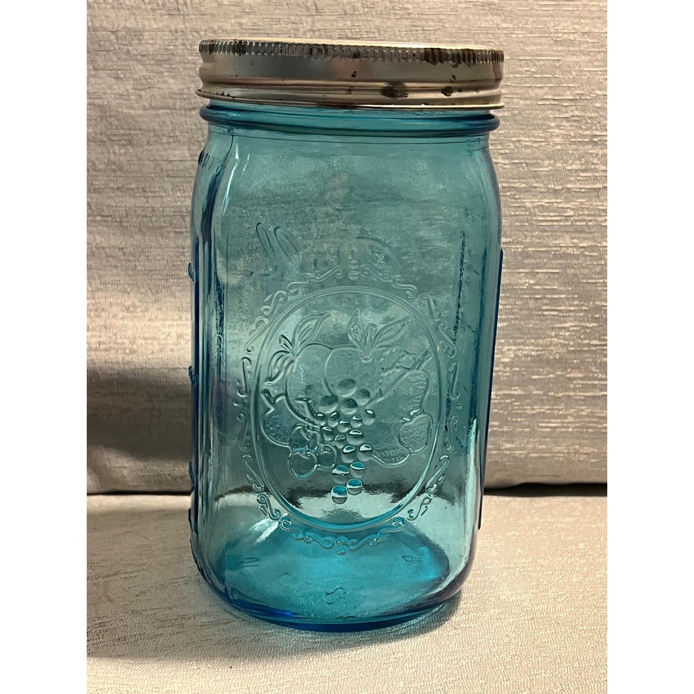 Ball Heritage Collection Aqua Blue Glass Wide Mouth Quart Mason Jar with Lid